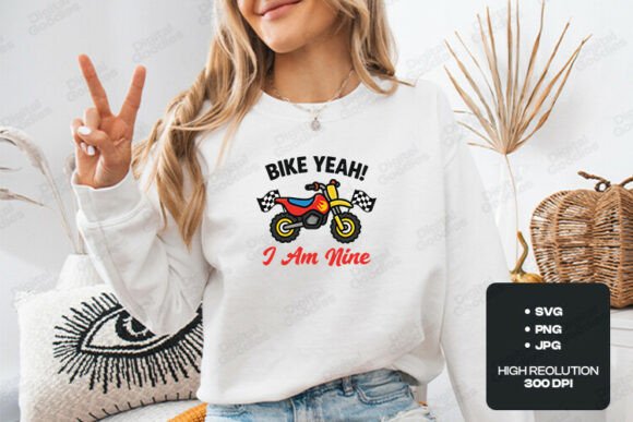 Bike Yeah I Am Nine Birthday Theme Fun Graphics