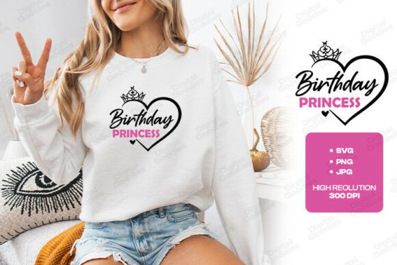 Birthday Princess Crown Heart Design