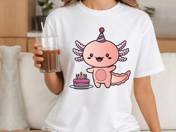 Cute Axolotl Birthday Cartoon Design Graphics