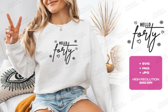 Hello Forty Birthday Script Heart Design Graphics