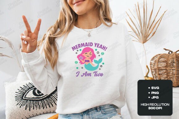 Mermaid Yeah I Am Two Birthday Theme Graphics