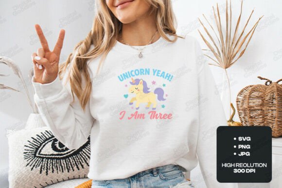 Unicorn Yeah I Am Three Birthday Theme Graphics